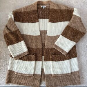 NWOT Women's Nine West Brown Tan Colorblock Striped Open Front Cardigan Size XL